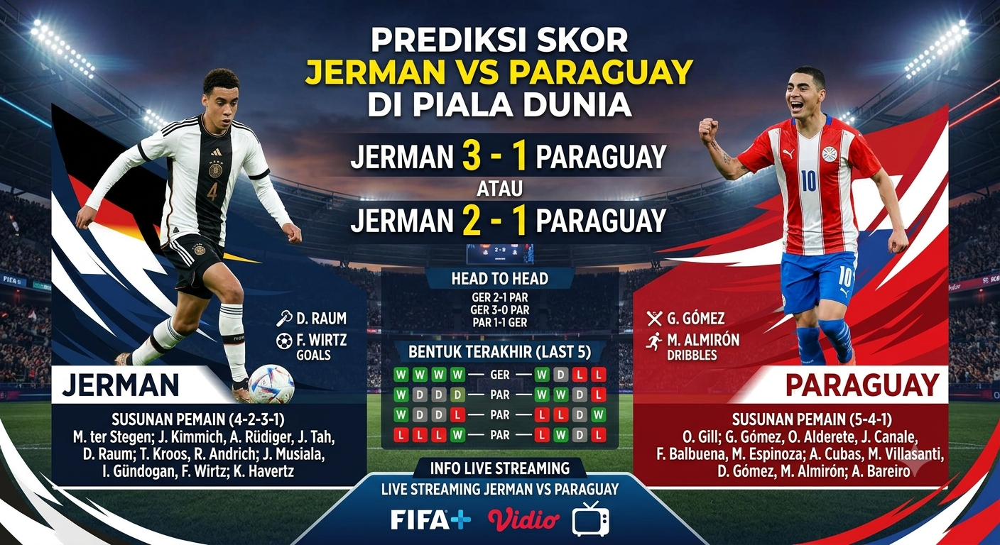 Prediksi Skor Jerman vs Paraguay di Piala Dunia: Susunan Pemain, Head to Head, dan Live Streaming