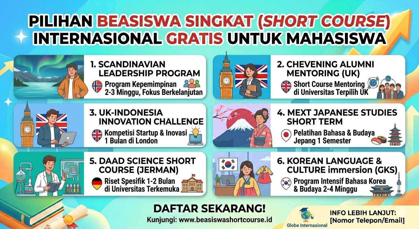 Pilihan Beasiswa Singkat (Short Course) Internasional Gratis untuk Mahasiswa