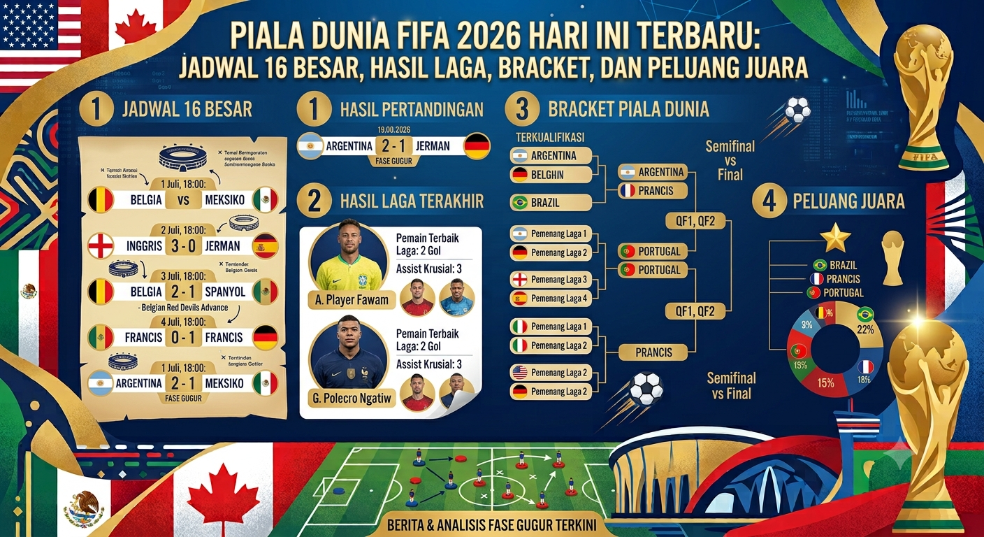 Piala Dunia FIFA 2026 Hari Ini Terbaru: Jadwal 16 Besar, Hasil Laga, Bracket, dan Peluang Juara