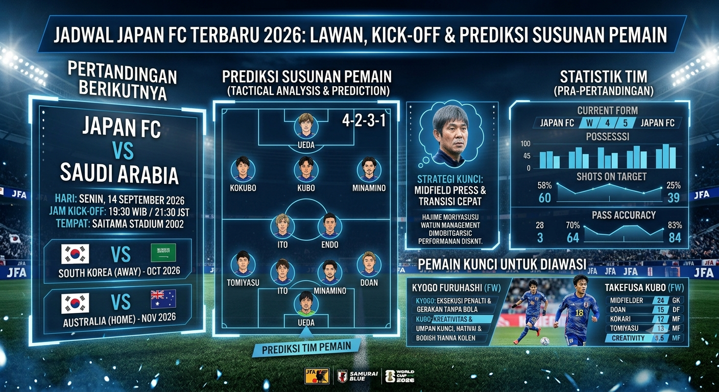 Jadwal Japan FC Terbaru 2026: Lawan Berikutnya, Jam Kick-Off, dan Prediksi Susunan Pemain