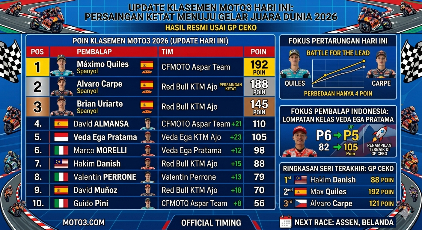 Update Klasemen Moto3 Hari Ini: Persaingan Ketat Menuju Gelar Juara Dunia 2026
