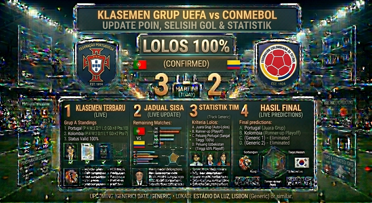 Klasemen Tim Nasional Sepak Bola Portugal vs Tim Nasional Kolombia: Update Poin, Selisih Gol, dan Statistik