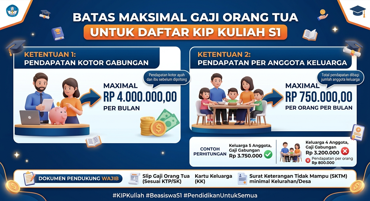 Berapa Batas Maksimal Gaji Orang Tua untuk Daftar KIP Kuliah S1?