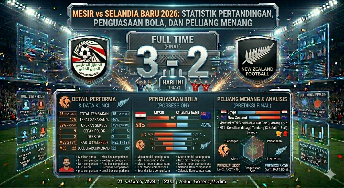 New Zealand vs Egypt 2026: Statistik Pertandingan, Penguasaan Bola, dan Peluang Menang