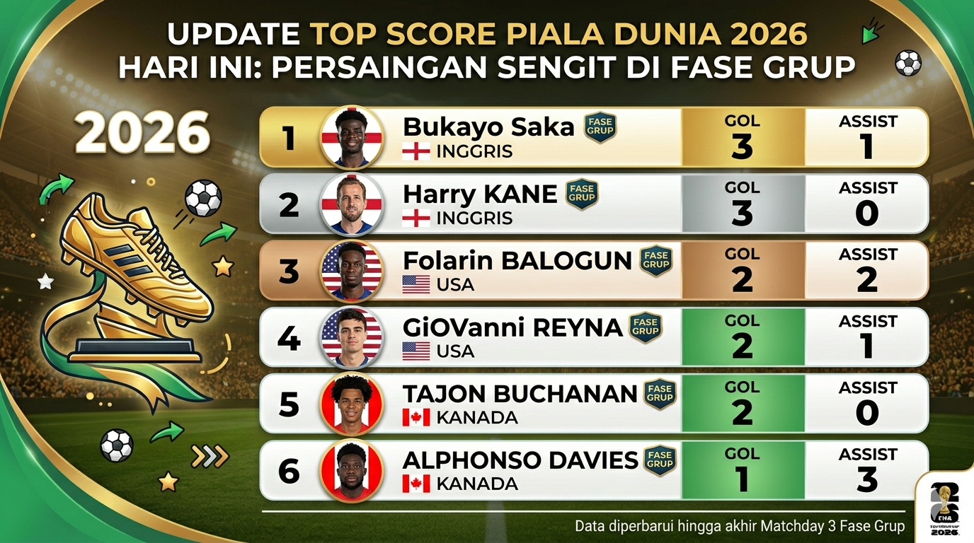 Update Top Score Piala Dunia 2026 Hari Ini: Persaingan Sengit di Fase Grup