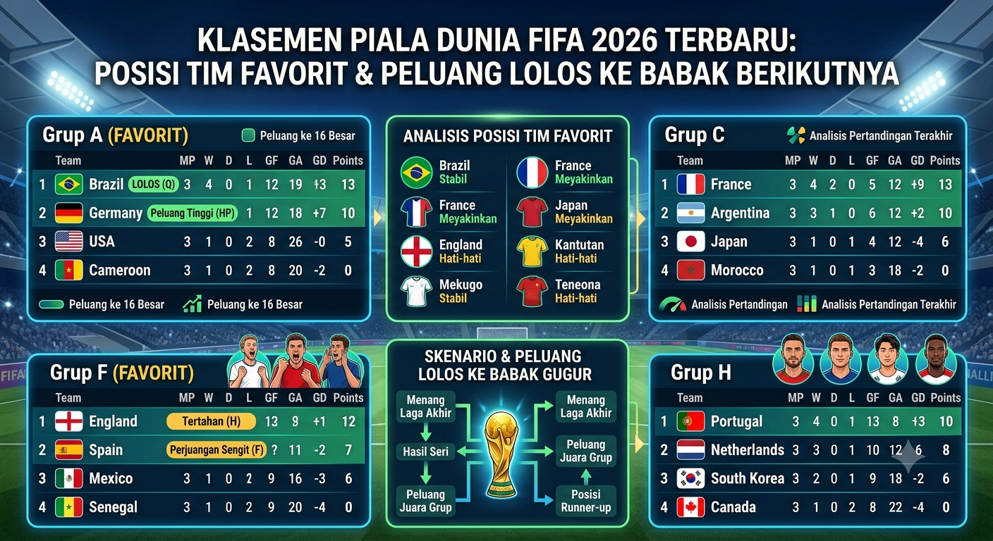 Klasemen Piala Dunia FIFA 2026 Terbaru: Posisi Tim Favorit dan Peluang Lolos ke Babak Berikutnya