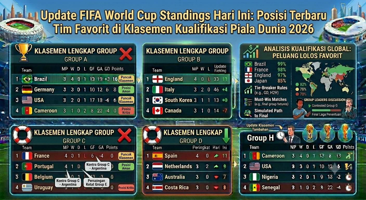 Update FIFA World Cup Standings Hari Ini: Posisi Terbaru Tim Favorit di Klasemen Kualifikasi Piala Dunia 2026