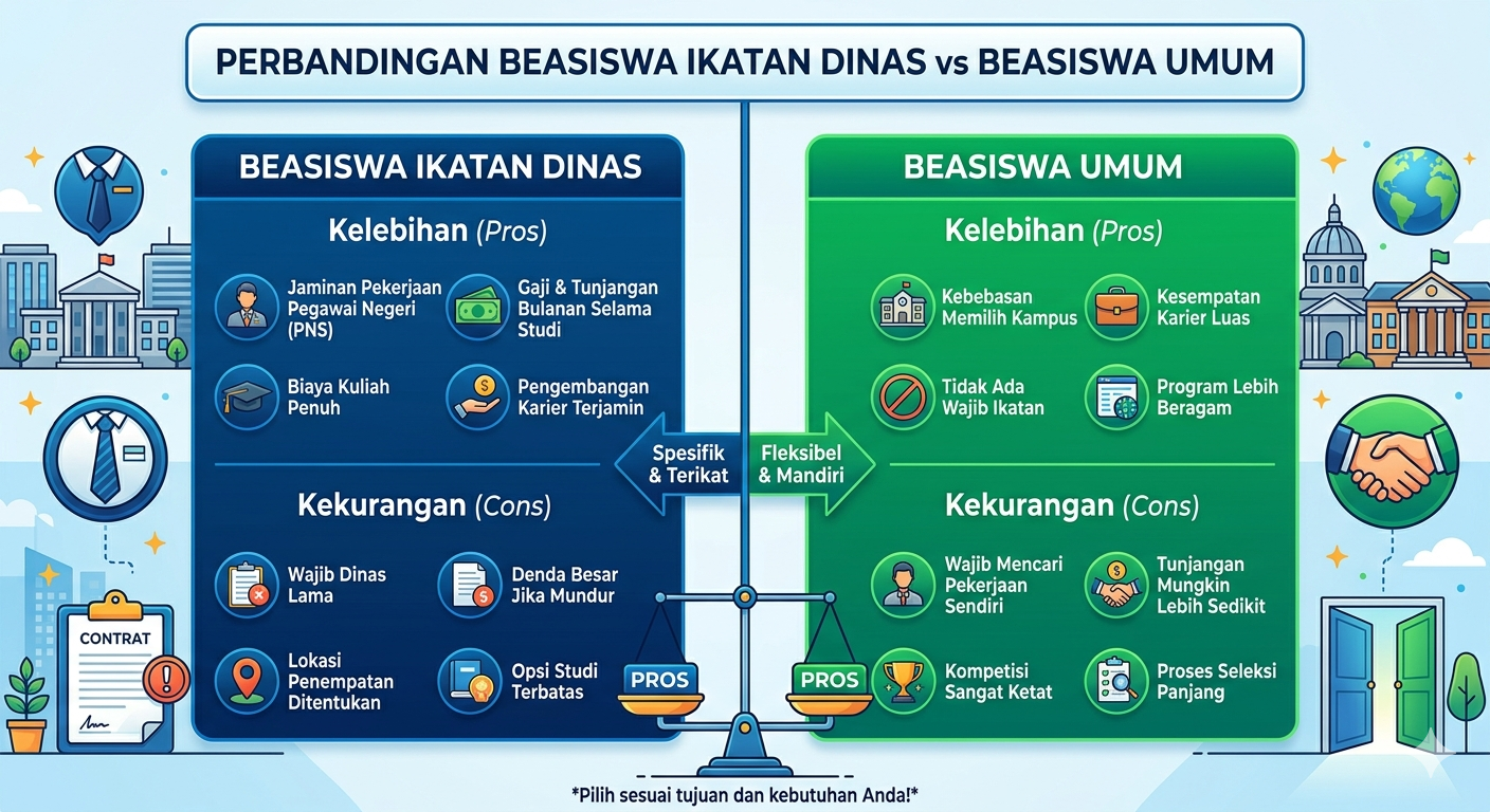 Kelebihan dan Kekurangan Beasiswa Ikatan Dinas Dibandingkan Beasiswa Umum