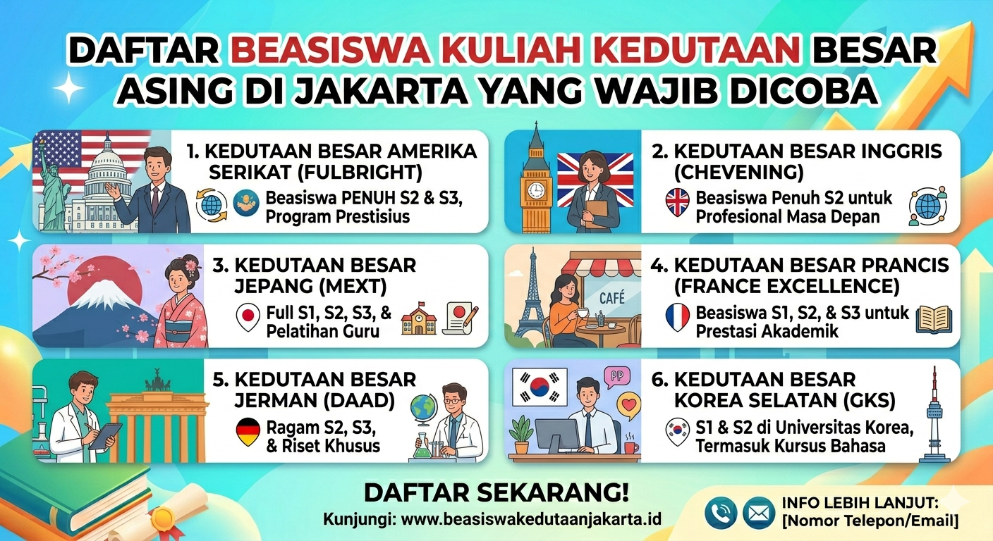 Daftar Beasiswa Kuliah Kedutaan Besar Asing di Jakarta yang Wajib Dicoba