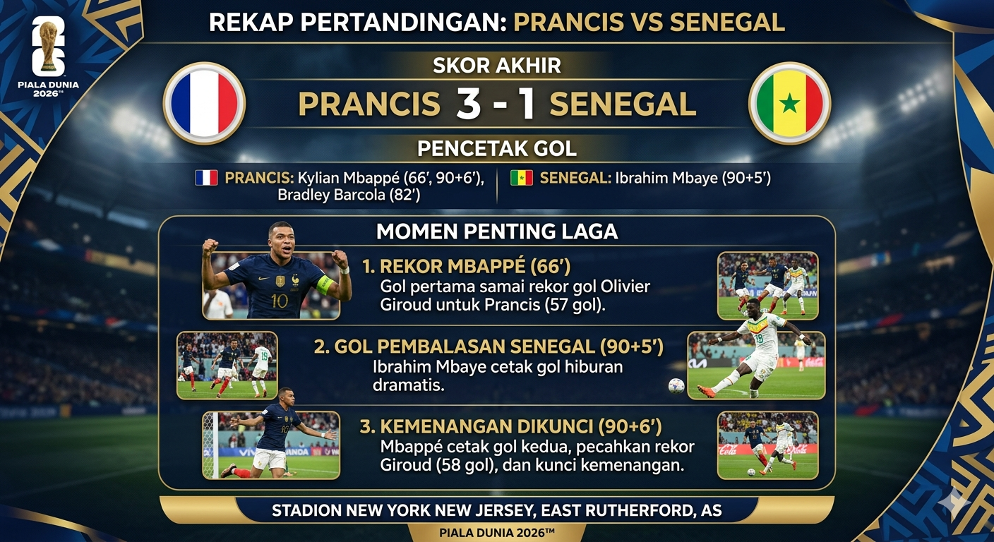 Rekap France vs Senegal: Skor Akhir, Pencetak Gol, dan Momen Penting Laga
