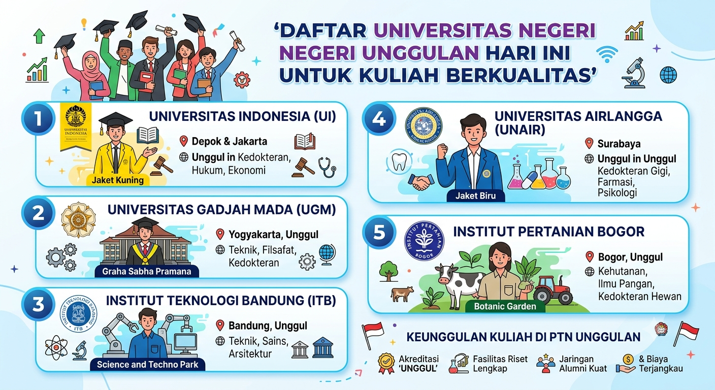 Daftar Universitas Negeri Unggulan Hari Ini untuk Kuliah Berkualitas