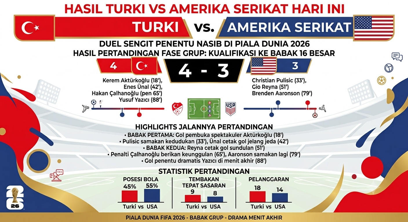 Hasil Turki vs Amerika Serikat Hari Ini: Duel Sengit Penentu Nasib di Piala Dunia 2026
