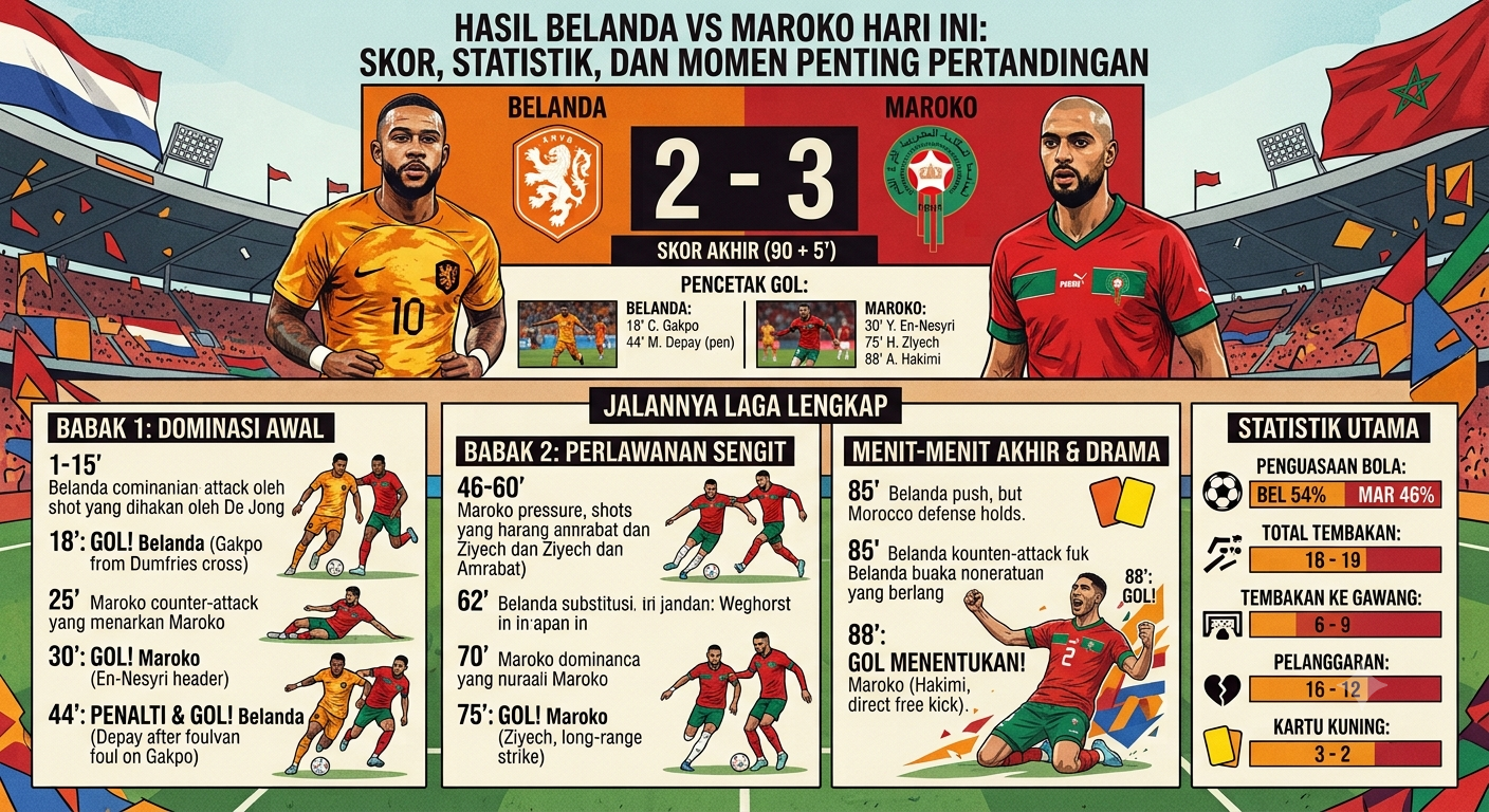 Hasil Belanda vs Maroko Hari Ini: Skor, Statistik, dan Momen Penting Pertandingan
