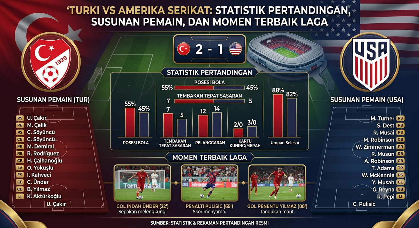 Turki vs Amerika Serikat: Statistik Pertandingan, Susunan Pemain, dan Momen Terbaik Laga