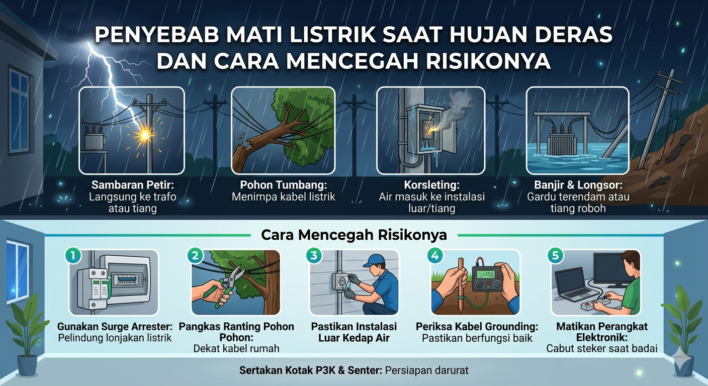 Penyebab Mati Listrik Saat Hujan Deras dan Cara Mencegah Risikonya