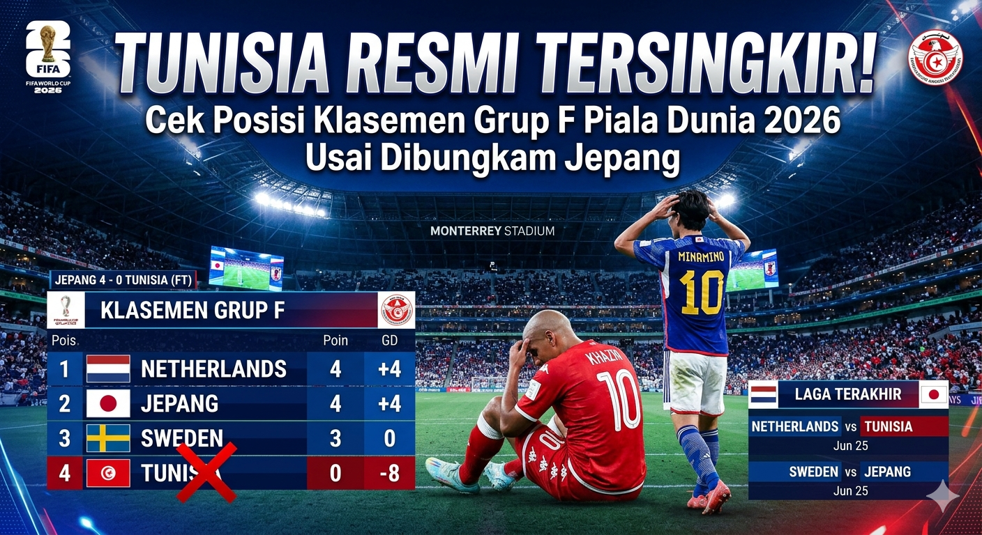 Tunisia Resmi Tersingkir! Cek Posisi Klasemen Grup F Piala Dunia 2026 Usai Dibungkam Jepang