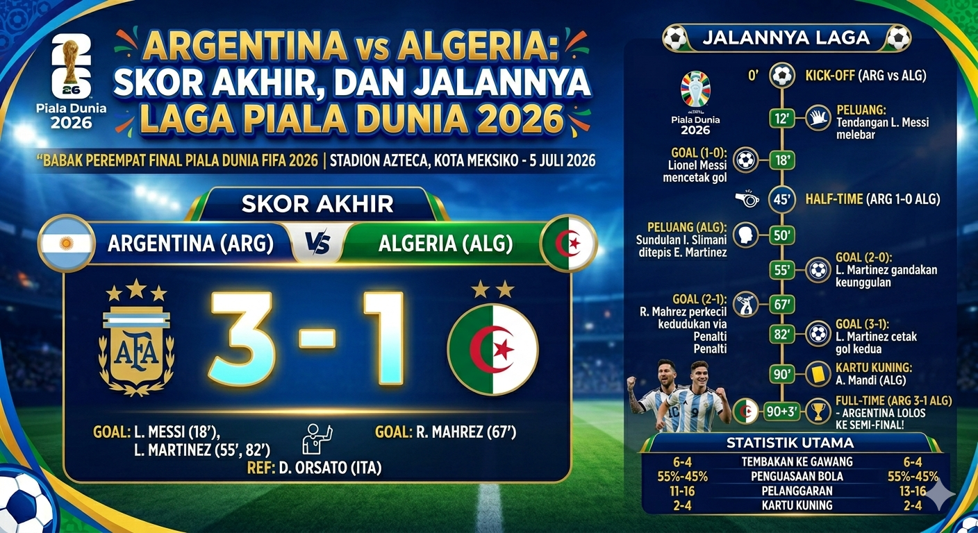 Argentina vs Algeria: Hasil Pertandingan, Skor Akhir, dan Jalannya Laga Piala Dunia 2026