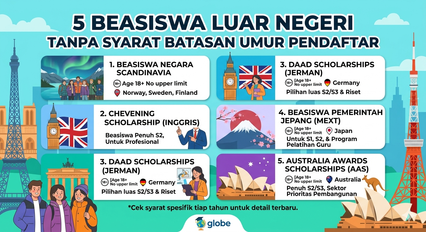 5 Beasiswa Luar Negeri Tanpa Syarat Batasan Umur Pendaftar