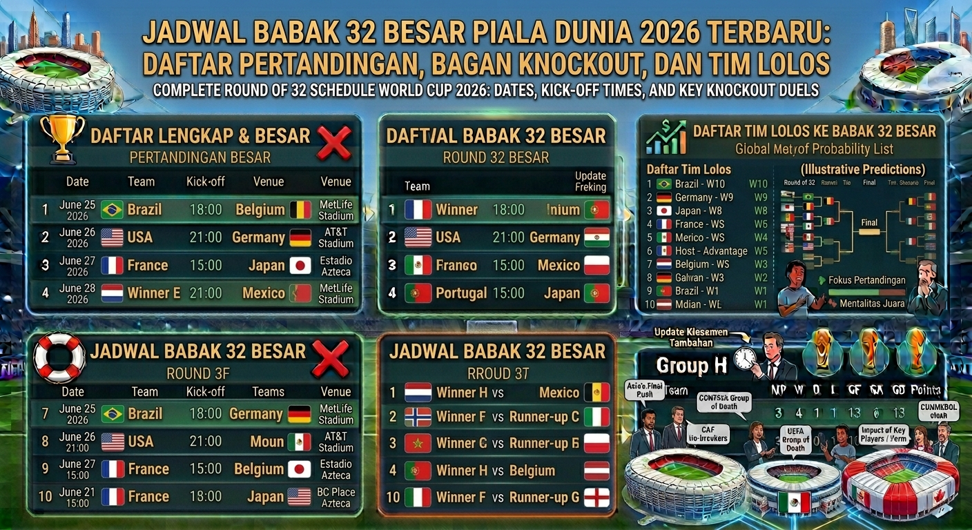 Jadwal 32 Besar Piala Dunia 2026 Terbaru: Daftar Pertandingan, Bagan Knockout, dan Tim Lolos