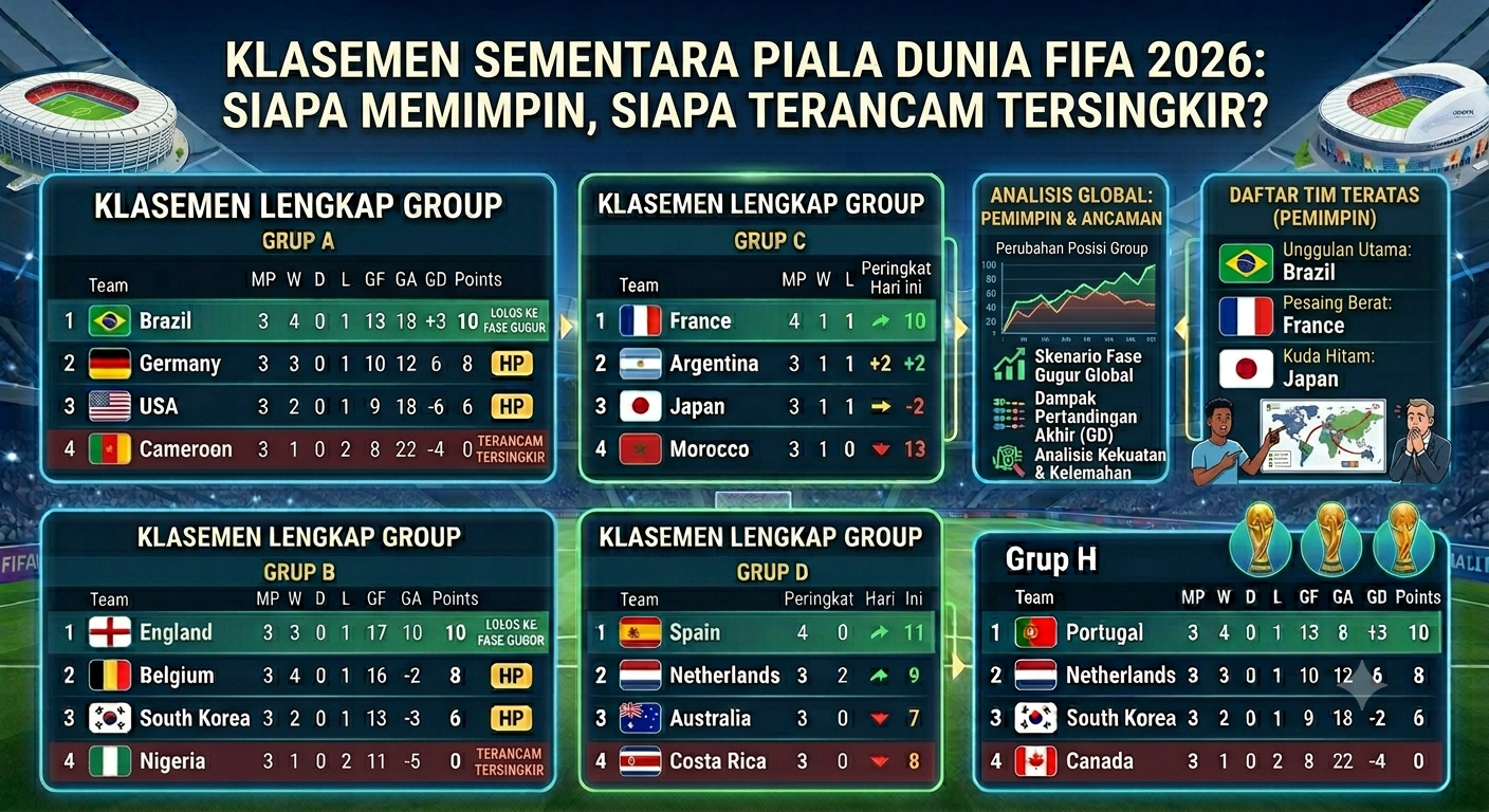 Klasemen Sementara Piala Dunia FIFA 2026: Siapa yang Memimpin dan Siapa yang Terancam Tersingkir?