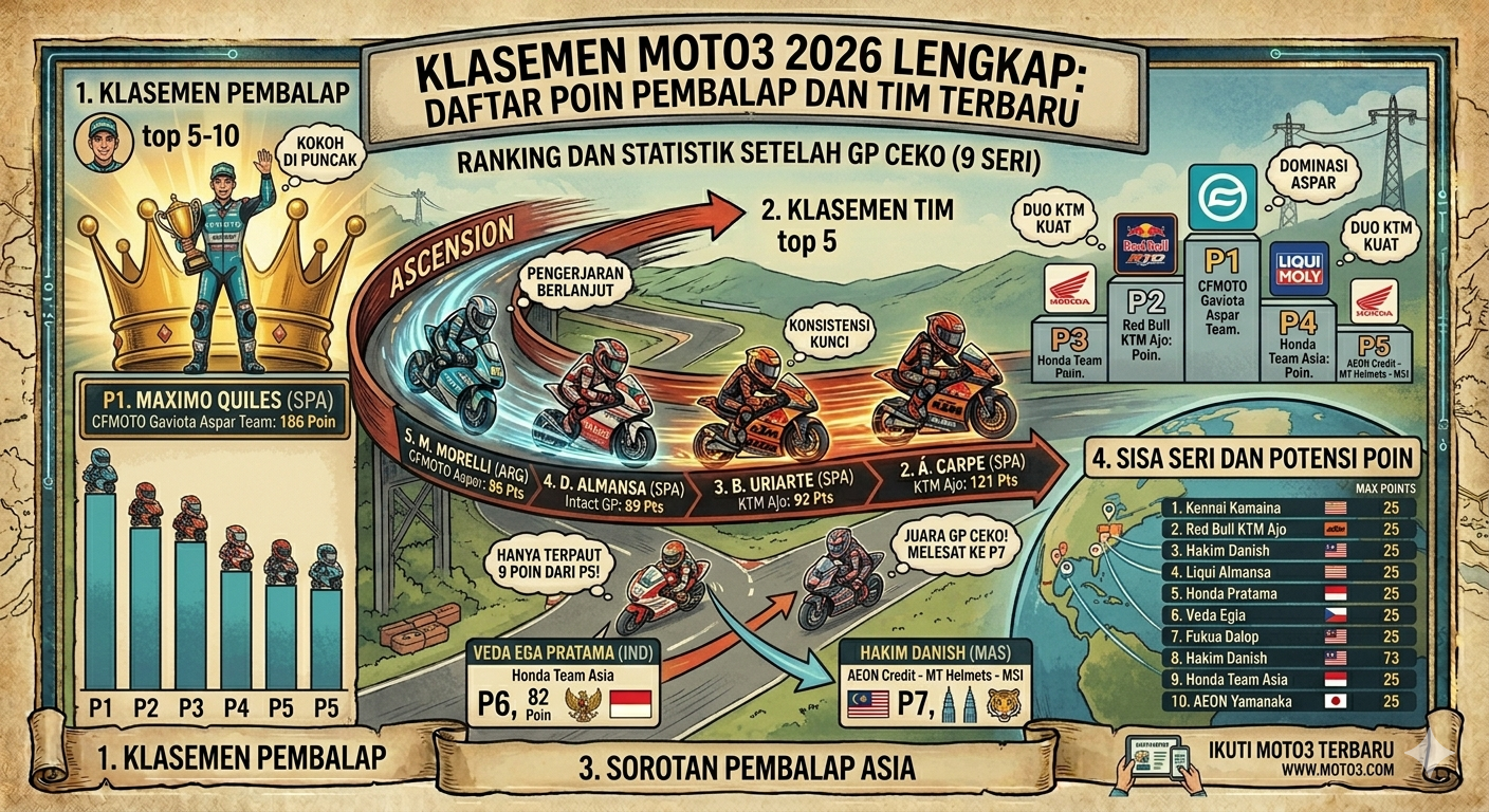 Klasemen Moto3 2026 Lengkap: Daftar Poin Pembalap dan Tim Terbaru