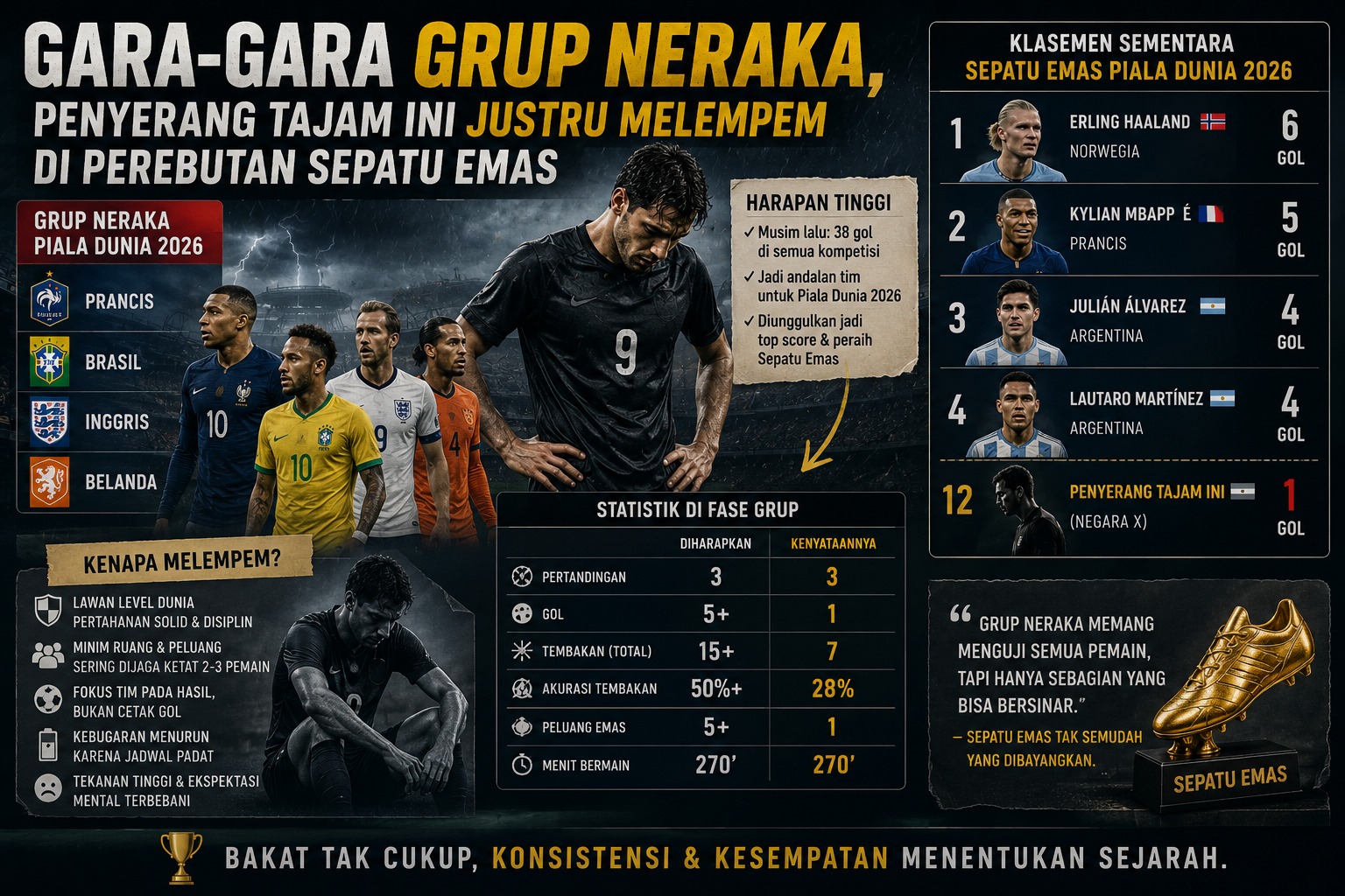 Gara-Gara Grup Neraka, Penyerang Tajam Ini Justru Melempem di Perebutan Sepatu Emas