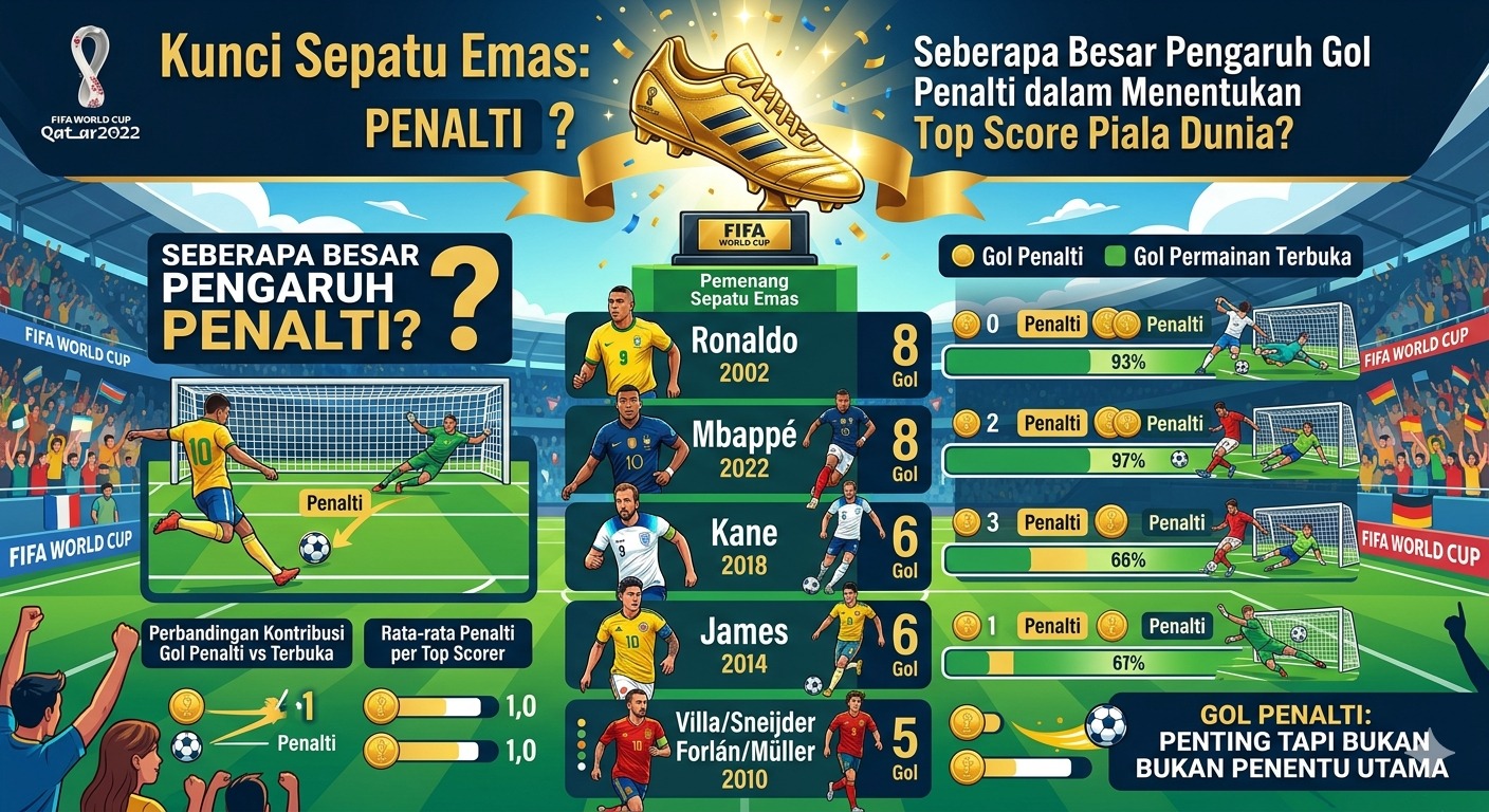 Kunci Sepatu Emas: Seberapa Besar Pengaruh Gol Penalti dalam Menentukan Top Score Piala Dunia?