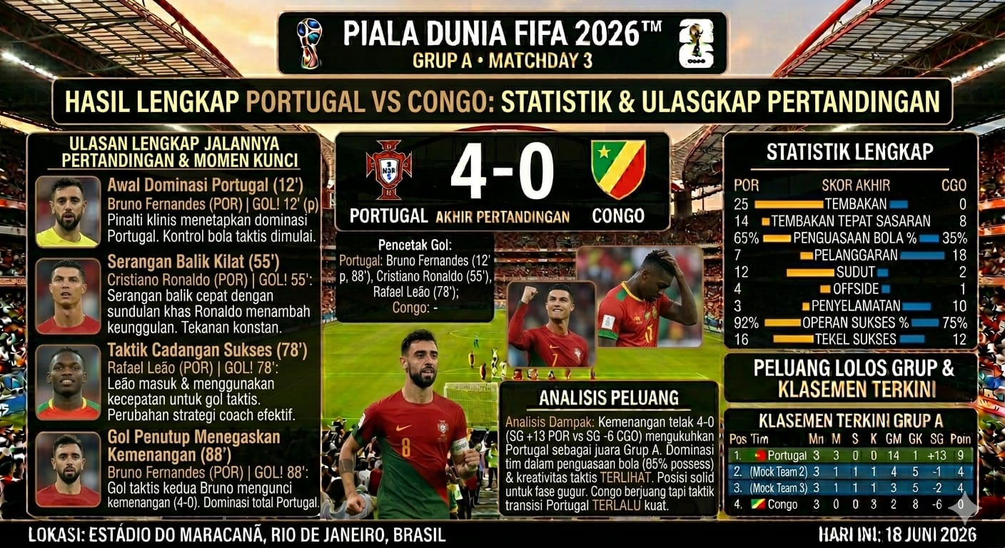 Portugal Raih Kemenangan atas Congo, Berikut Ulasan Lengkap Pertandingannya