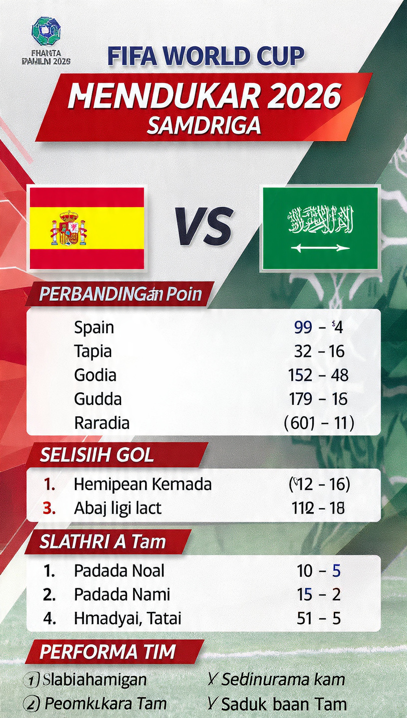 Spain vs Saudi Arabia Standings: Perbandingan Poin, Selisih Gol, dan Performa Tim