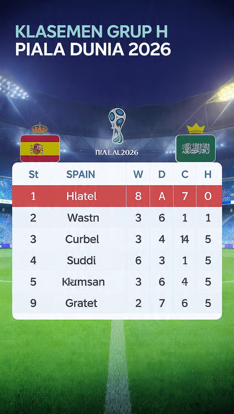 Klasemen Grup H Piala Dunia 2026: Spain National Football Team vs Saudi Arabia National Football Team