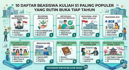 10 Daftar Beasiswa Kuliah S1 Paling Populer yang Rutin Buka Tiap Tahun