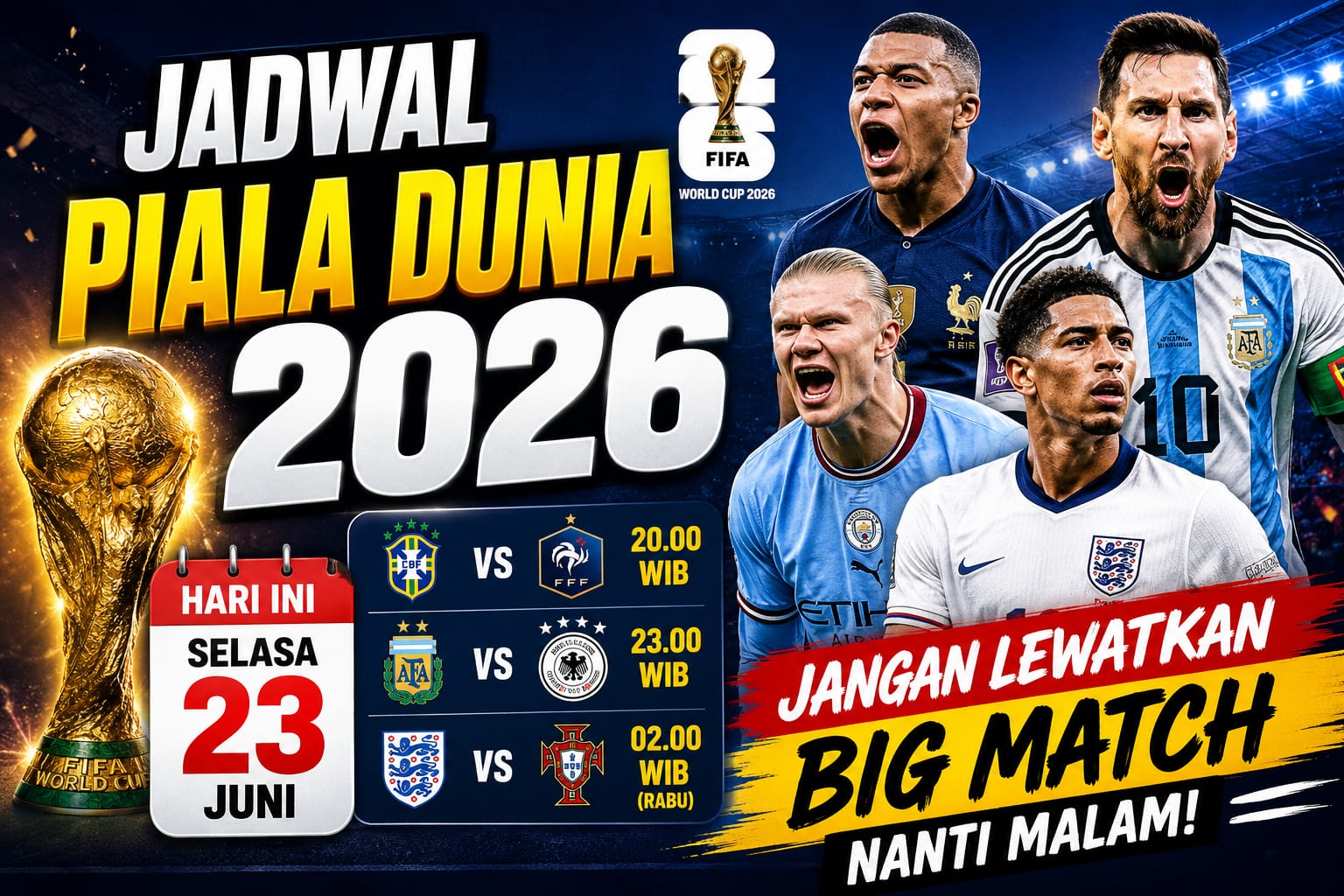 Jadwal Piala Dunia 2026 Hari Ini Selasa 23 Juni: Jangan Lewatkan Big Match Nanti Malam!