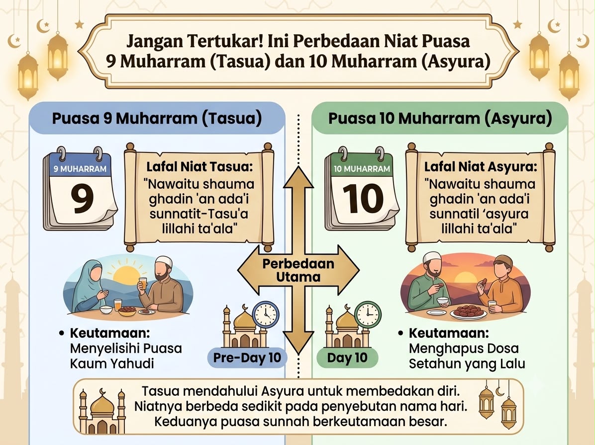 Jangan Tertukar! Ini Perbedaan Niat Puasa 9 Muharram (Tasua) dan 10 Muharram (Asyura)