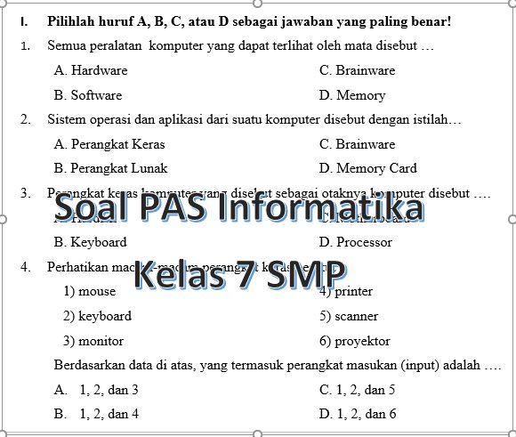 Contoh Soal Informatika Kelas 7 SMP Kisi-Kisi Ujian Semester