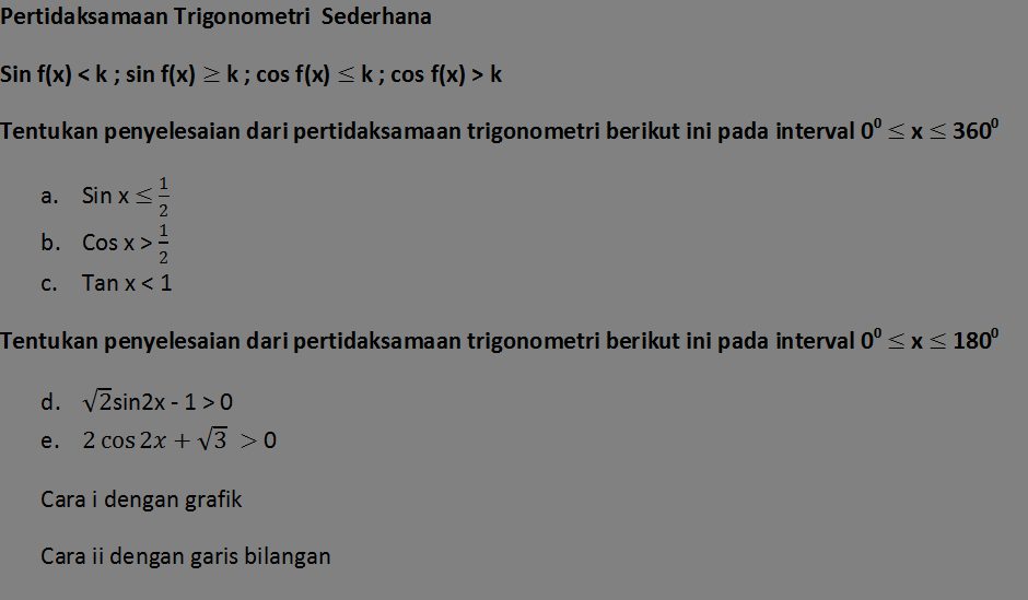 Contoh Soal Pertidaksamaan Trigonometri Kelas 11 SMA