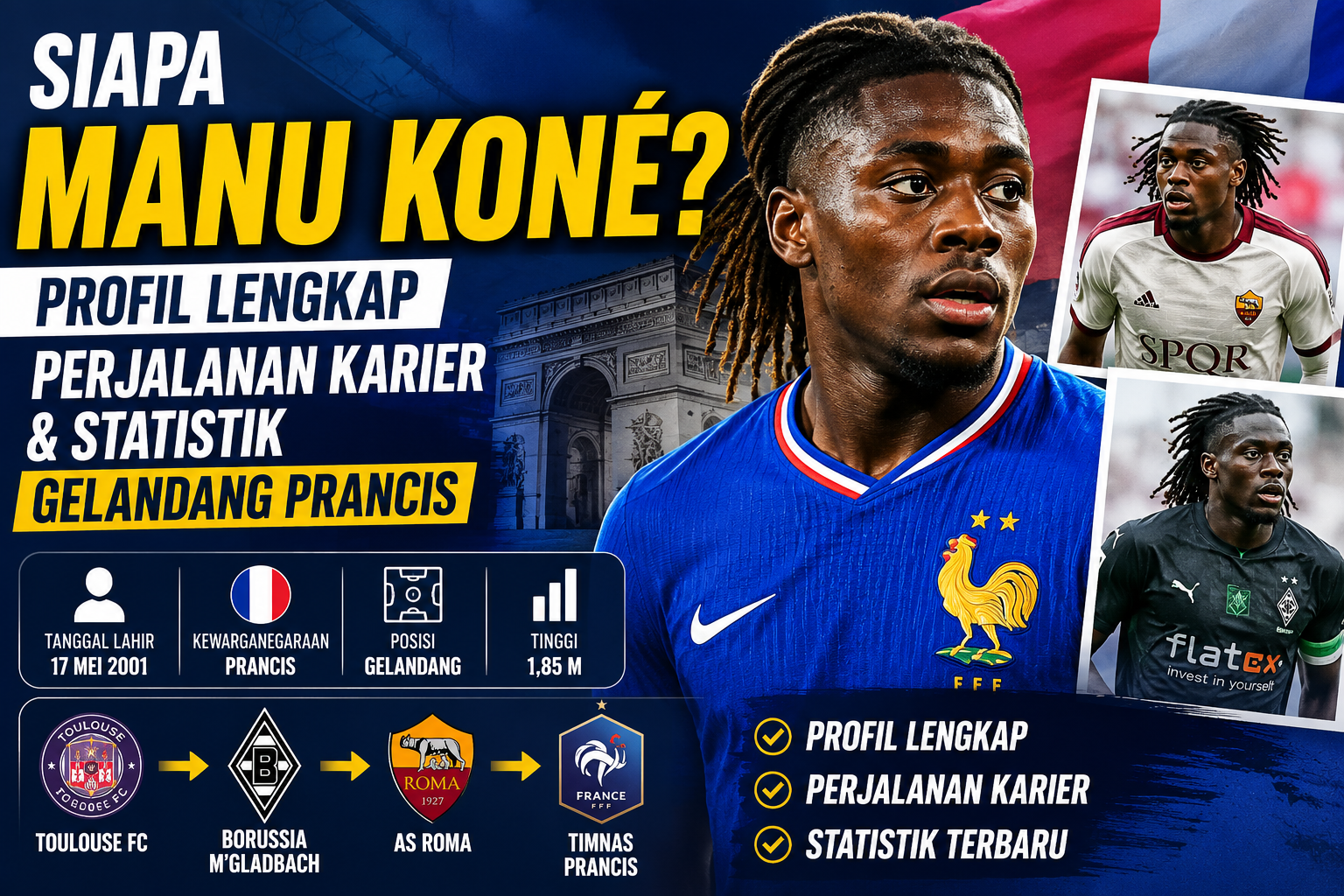 Siapa Manu Koné? Profil Lengkap, Perjalanan Karier, dan Statistik Gelandang Prancis