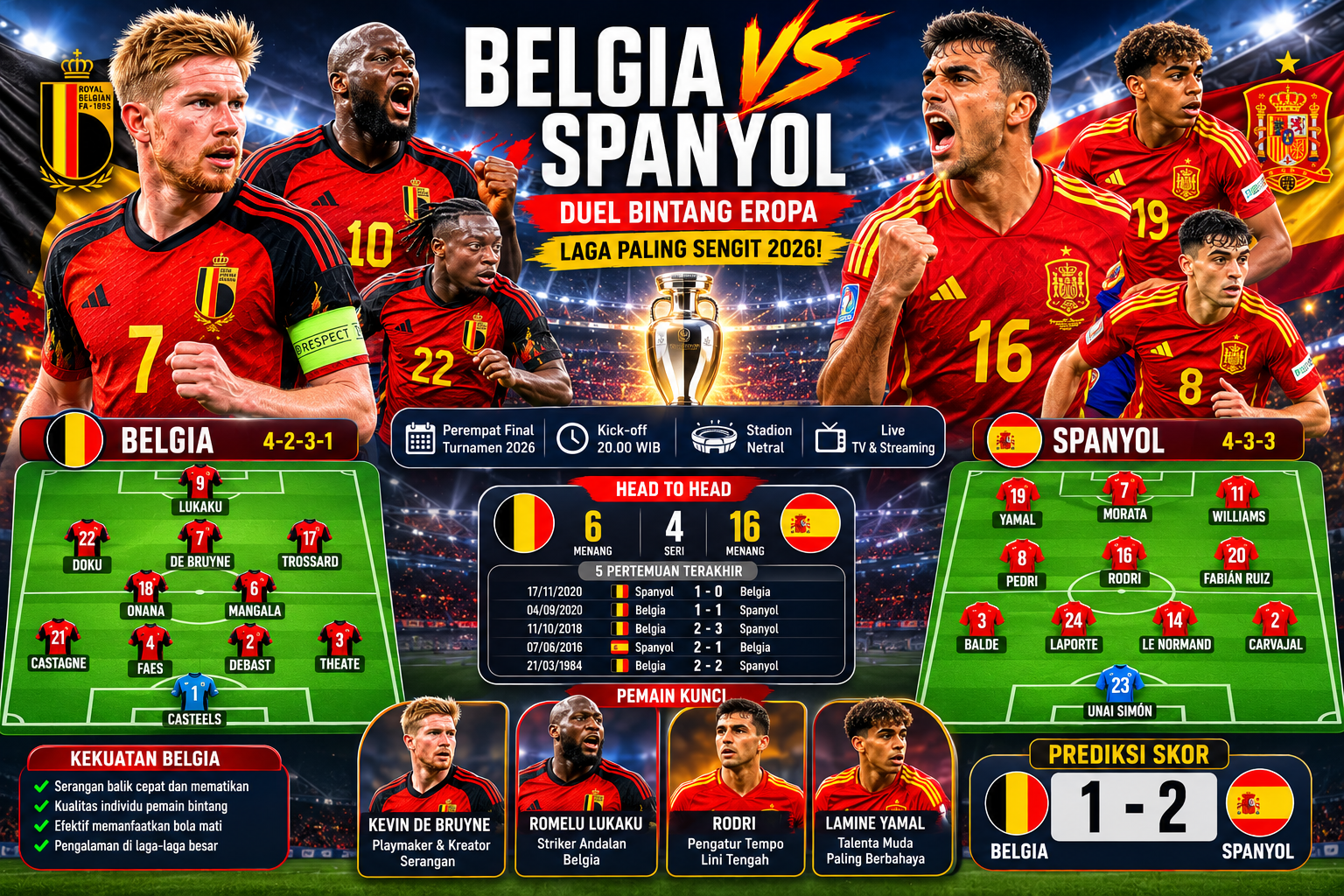 Belgia vs Spanyol: Duel Bintang Eropa yang Diprediksi Menjadi Laga Paling Sengit