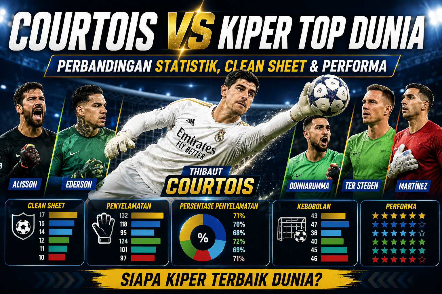 Thibaut Courtois vs Kiper Top Dunia: Perbandingan Statistik, Clean Sheet, dan Performa