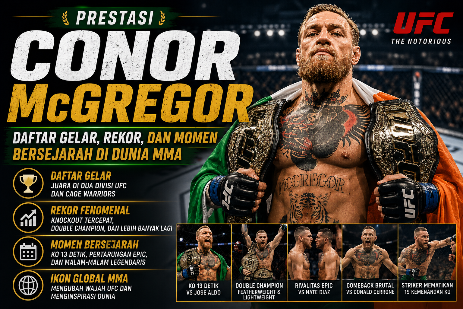 Prestasi Conor McGregor: Daftar Gelar, Rekor, dan Momen Bersejarah di Dunia MMA