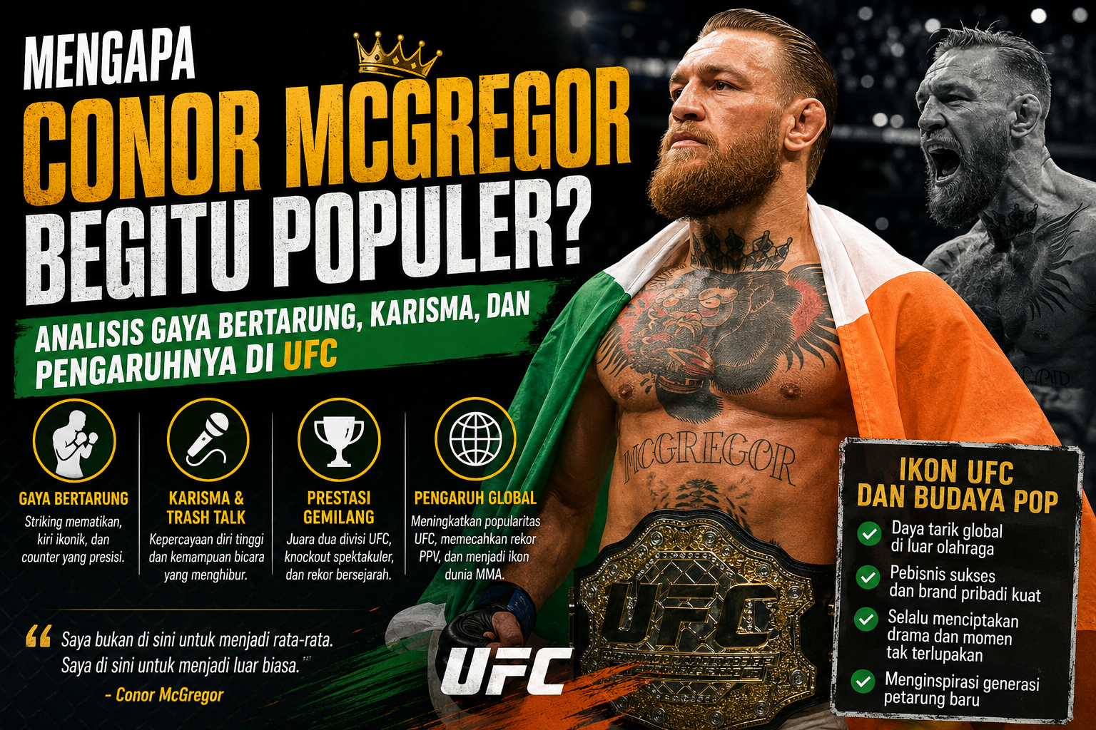 Mengapa Conor McGregor Begitu Populer? Analisis Gaya Bertarung, Karisma, dan Pengaruhnya di UFC