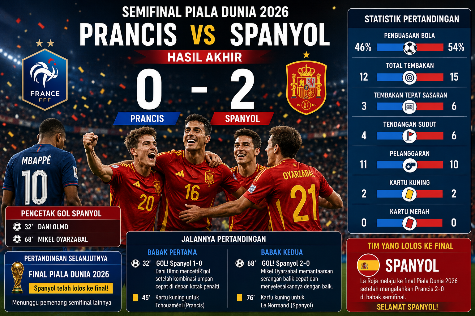 Hasil Prancis vs Spanyol 2026: Skor Akhir, Statistik Lengkap, dan Tim yang Lolos ke Final Piala Dunia