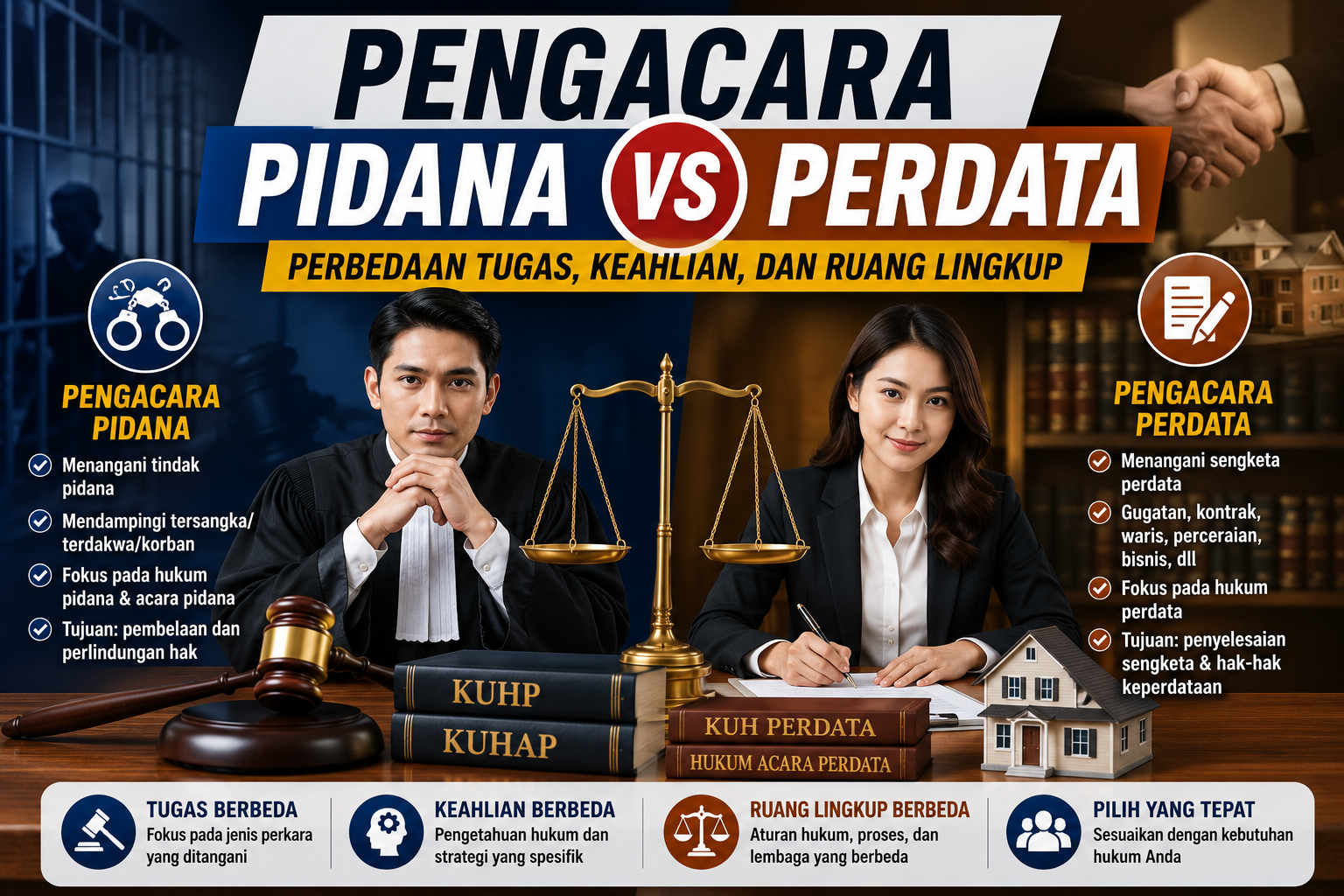 Pengacara Pidana vs Pengacara Perdata: Perbedaan Tugas, Keahlian, dan Ruang Lingkup