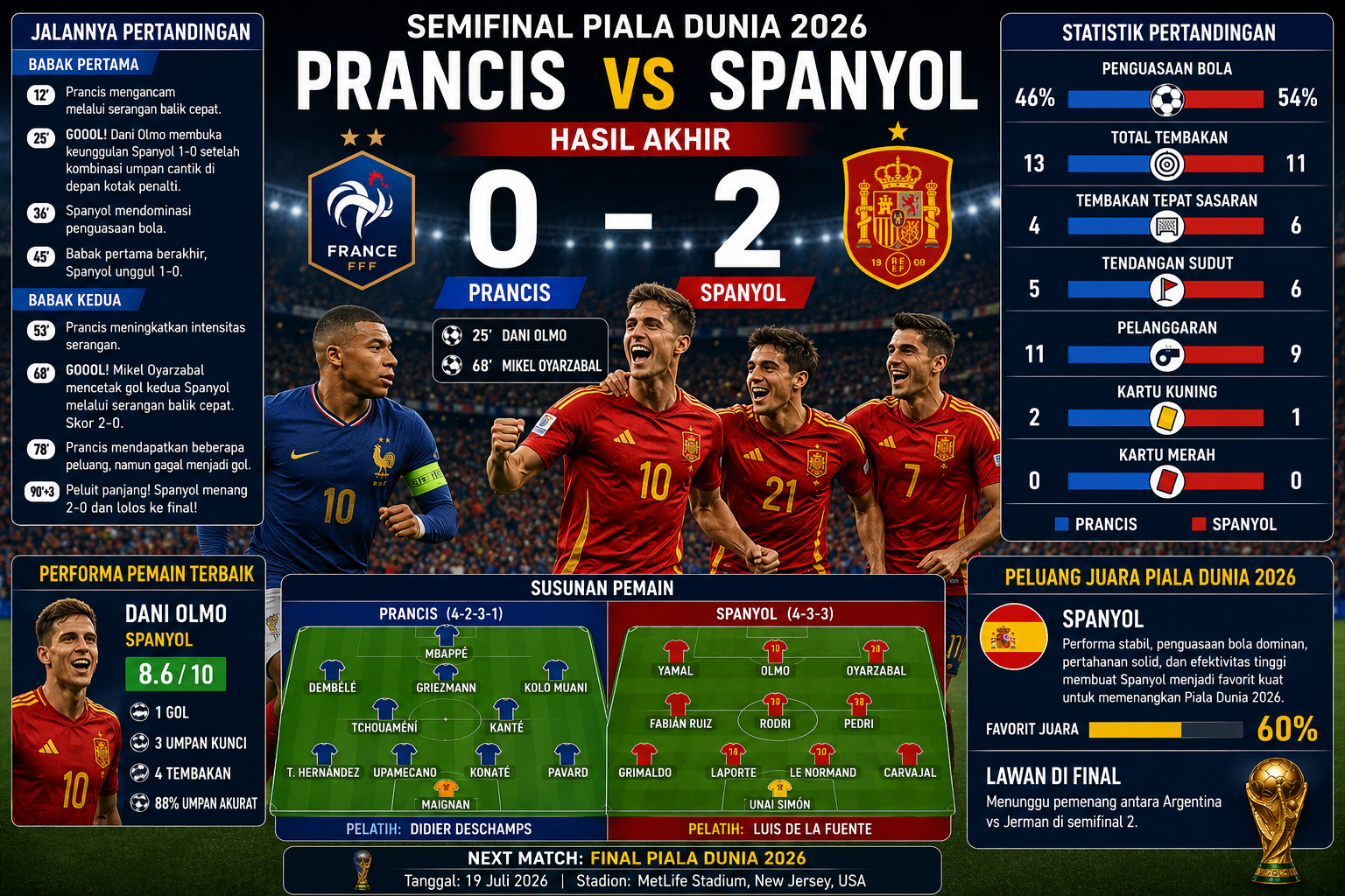 Skor Prancis vs Spanyol Terbaru: Analisis Jalannya Pertandingan, Statistik, dan Peluang Juara Piala Dunia 2026
