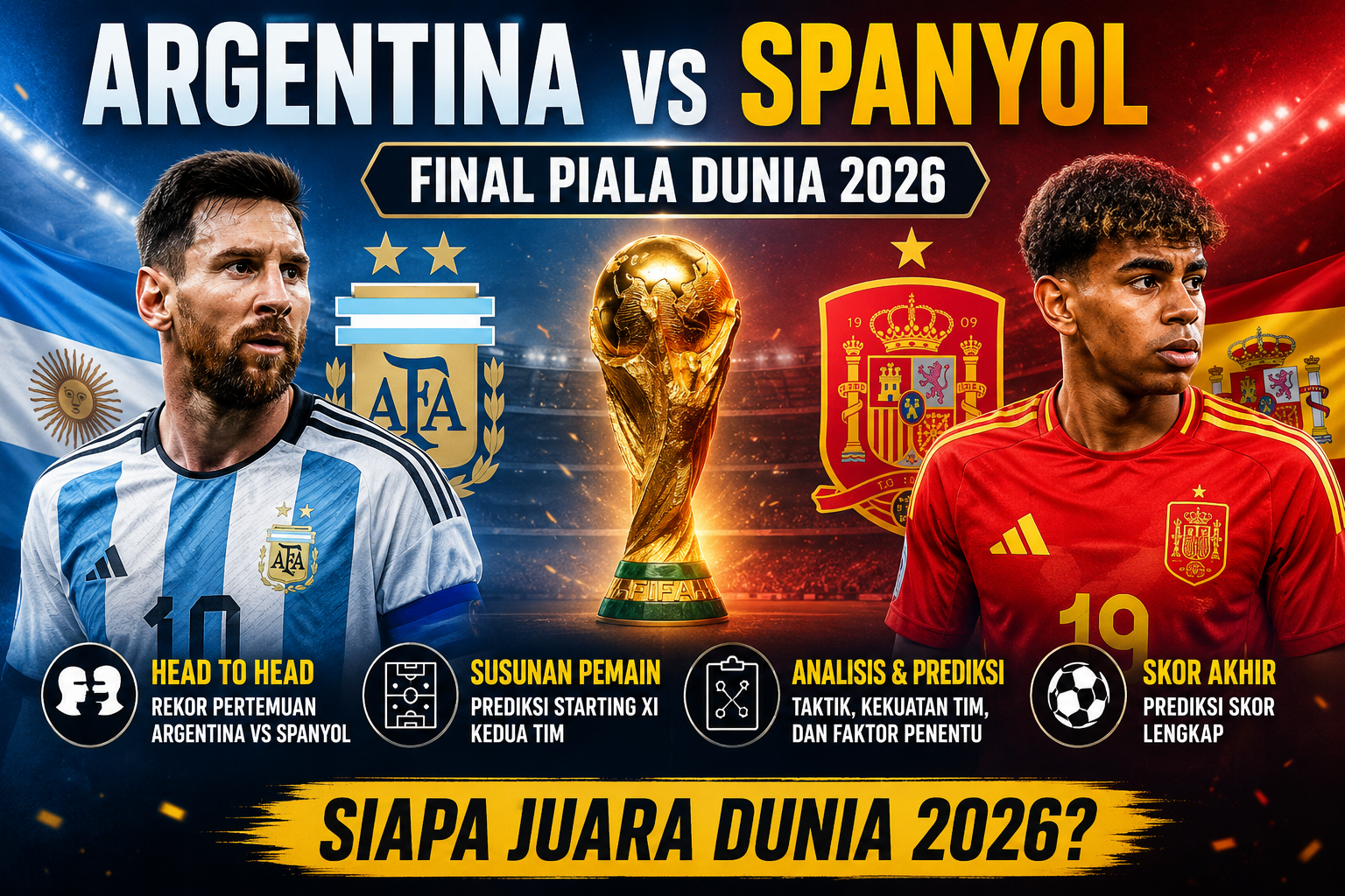 Argentina vs Spanyol: Prediksi Final Piala Dunia 2026, Head to Head, Susunan Pemain, dan Skor Akhir