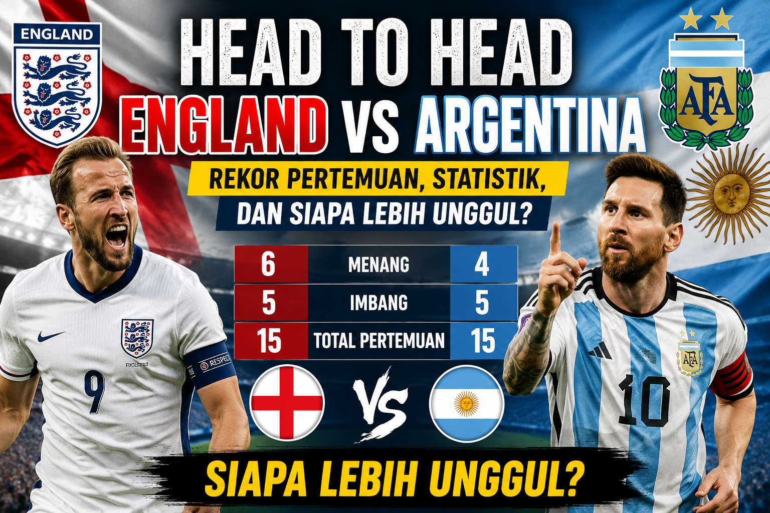 Head to Head England vs Argentina: Rekor Pertemuan, Statistik, dan Siapa Lebih Unggul?