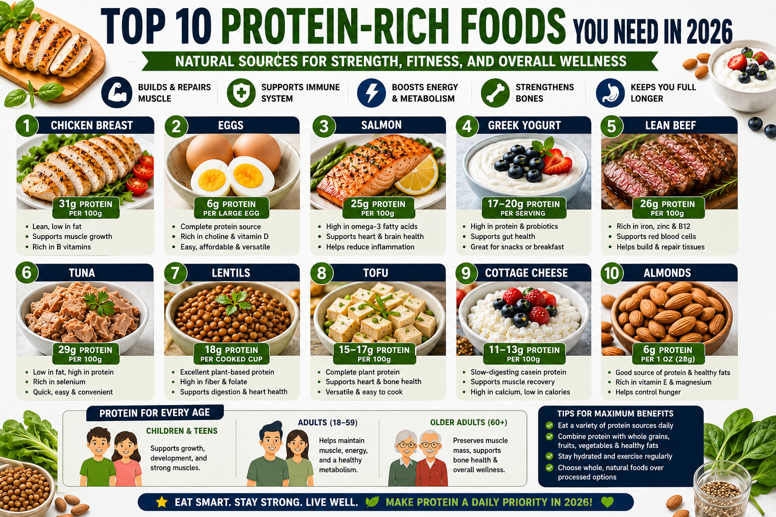 Top 10 Protein-Rich Foods You Need in 2026: Natural Sources for Strength, Fitness, and Overall Wellness