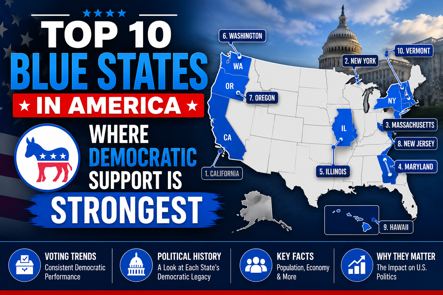 Top 10 Blue States in America: Where Democratic Support Is Strongest