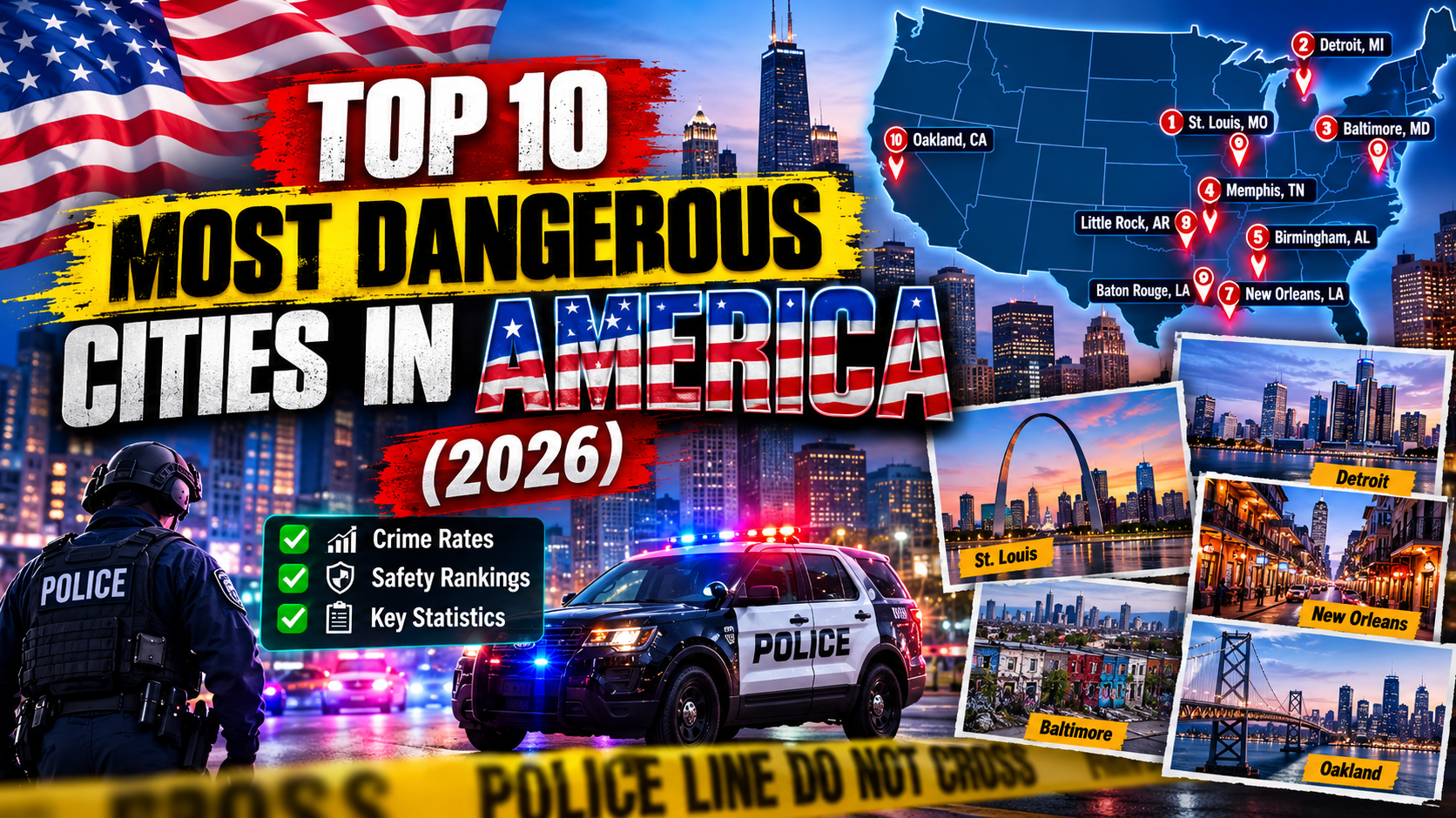 Top 10 Most Dangerous Cities in America (2026): Crime Rates, Safety Rankings, and Key Statistics