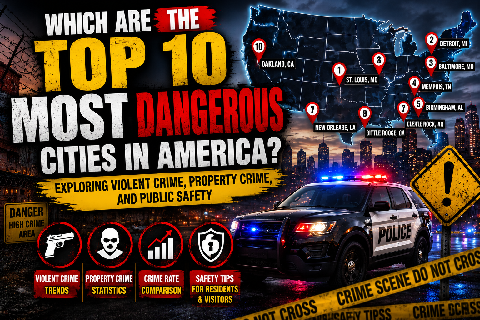 Which Are the Top 10 Most Dangerous Cities in America? Exploring Violent Crime, Property Crime, and Public Safety