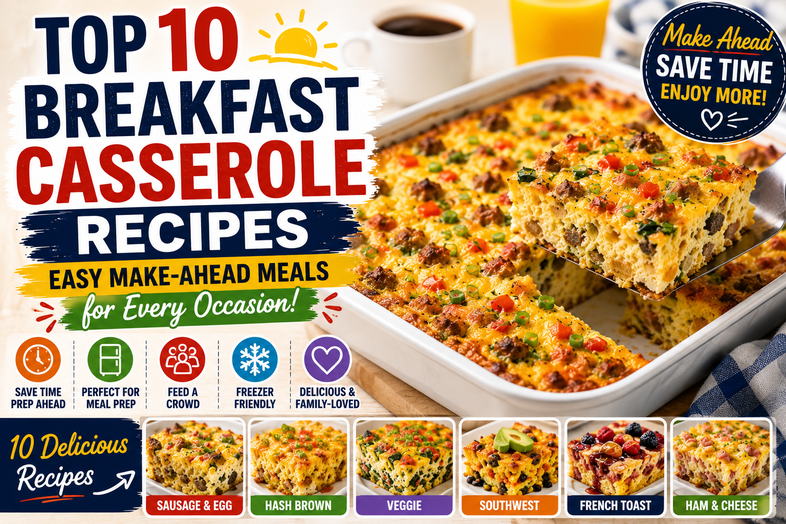 Top 10 Breakfast Casserole Recipes: Easy Make-Ahead Meals for Every Occasion
